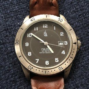 Nautica Men's Leather Watch with Rotating Bezel